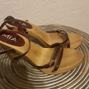 Wood strappy heels